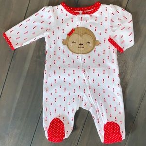 0-3M Monkey Red Heart Sleeper Pajamas